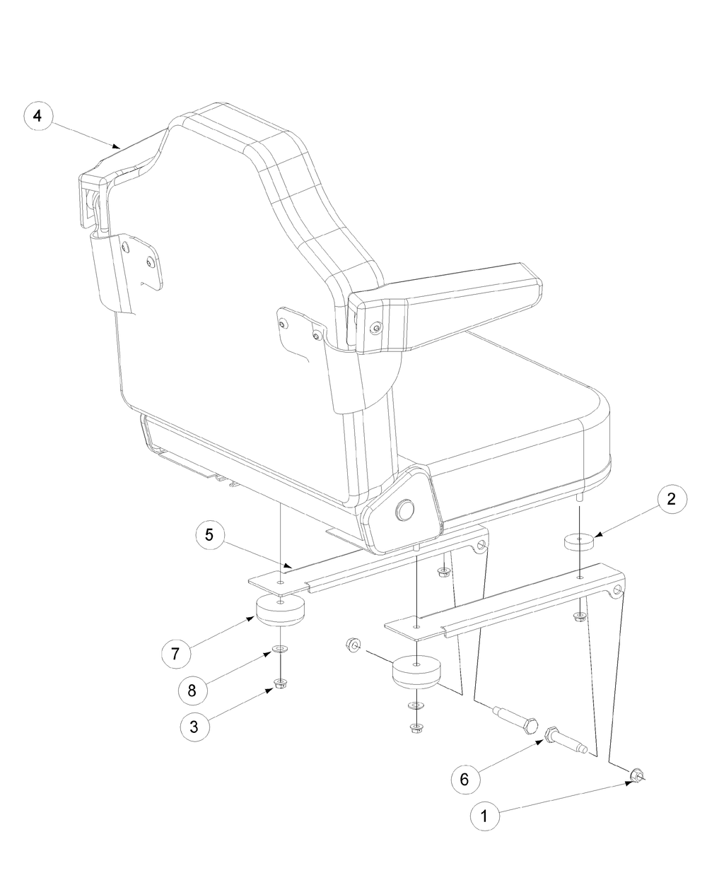 Seat Assembly Diagram and Parts List for M60-KW 53CB5D8X750-25-HP-OHV Cub Cadet Lawn Tractor